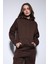 Kahve Kapüşonlu Basic Kadın Sweatshirt 4
