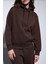 Kahve Kapüşonlu Basic Kadın Sweatshirt 5
