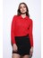 Kırmızı Polo Yaka Desenli Triko Kadın Kazak 3