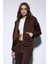 Kahve Fermuarlı Kapüşanlı Kadın Sweatshirt 7