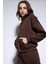 Kahve Fermuarlı Kapüşanlı Kadın Sweatshirt 8