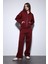 Bordo Fermuarlı Kapüşanlı Kadın Sweatshirt 3