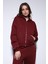 Bordo Fermuarlı Kapüşanlı Kadın Sweatshirt 4
