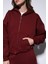 Bordo Fermuarlı Kapüşanlı Kadın Sweatshirt 6