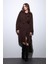 Kahve Suni Kürklü Yaka Kadın Trençkot 1
