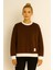 Çift Renk Bisiklet Yaka Üç Ip Kadın Sweatshirt 1