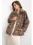 Gömlek Yaka Leopar Desenli Suni Kürk Ceket Bej 1016 3
