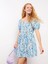 Xsıde Mavi Kare Yaka Desenli Kısa Kollu Pamuklu Kadın Elbise 2