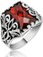 Gümüş Kırmızı Kesme Taşlı Erkek Yüzük 1
