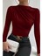 - Kadın Bordo Belden ve Boyundan Büzgü Detaylı Uzun Kollu Bluz 1