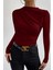 - Kadın Bordo Belden ve Boyundan Büzgü Detaylı Uzun Kollu Bluz 4