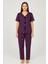 - Kadın Mor Kalp Desenli Fiyonklu Kısa Kollu Uzun Pijama Takımı 2