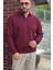 Erkek Bordo Polo Yakalı Pamuklu Yumuşak Kalın Kumaşlı Oversize Sweatshirt 6