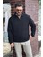 Erkek Siyah Polo Yakalı Pamuklu Yumuşak Kalın Kumaşlı Oversize Sweatshirt 2