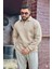 Erkek Bej Polo Yakalı Pamuklu Yumuşak Kalın Kumaşlı Oversize Sweatshirt 1