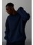 Unısex Lacivert Yumuşacık Kumaşlı Oversize Fit Ici Polarlı Kapüşonlu Sweatshirt Hoodie 2