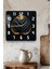 Altın Yaprak Desenli Siyah Zeminli Temperli Cam Kare Saat 33X33 cm Ebadında Uv Baskı - KCS057 3