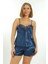 Lacivert Saten Babydoll Şortlu Takım 1