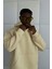 Unısex Bej Yumuşacık Kumaşlı Oversize Fit Ici Polarlı Kapüşonlu Sweatshirt Hoodie 4