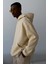 Unısex Bej Yumuşacık Kumaşlı Oversize Fit Ici Polarlı Kapüşonlu Sweatshirt Hoodie 5