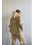 Unısex Bej Yumuşacık Kumaşlı Oversize Fit Ici Polarlı Kapüşonlu Sweatshirt Hoodie 8