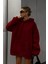 Unısex Bordo Yumuşacık Kumaşlı Oversize Fit Ici Polarlı Kapüşonlu Sweatshirt Hoodie 2