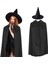 Bfs 120 cm Siyah Yakalı Pelerin ve Siyah Cadı Şapkası Kostüm Seti 1