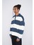 Oversize Polo Yaka Çizgili Sweatshirt 2
