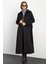 Gömlek Yaka Belden Bağlamalı Uzun Kaban Siyah 3152 4