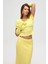 Lumi Gül Detay Sarı Crop Etek Triko Takım 1