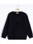 Siyah Yazı Nakışlı Bisiklet Yaka Erkek Çocuk Şardonlu Sweatshirt 23245 1