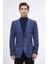 Slim Fit Mono Yaka Lacivert Kareli Astarsız Tek Ceket 2