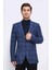 Slim Fit Mono Yaka Lacivert Kareli Astarsız Tek Ceket 3