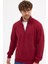 Erkek Bordo Standart Fit Normal Kesim Pamuklu Yarım Fermuarlı Dik Yaka Pamuklu Sweatshirt 2