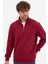 Erkek Bordo Standart Fit Normal Kesim Pamuklu Yarım Fermuarlı Dik Yaka Pamuklu Sweatshirt 4