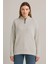 Kadın Yarım Fermuarlı Triko Kazak – Selanik Örgü, Dik Yaka, Pamuklu Dokuma, Oversize Uzun Kollu Kışlık Model - Gri 3