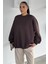 Kadın Bisiklet Yaka Şardonlu Oversize Sweatshirt P-00018609 1
