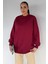 Kadın Dik Yaka Üç Iplik Şardonlu Oversize Sweatshirt P-00018580 2