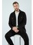 Erkek Slim Fit Düğmeli Yaka Çift Cepli Düz Siyah Polar Erkek Gömlek 2