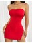Kırmızı Metalli Straplez Mini Elbise 2