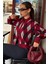Bordo Baklava Desenli Polo Yaka Kadın Hırka MG2478 3