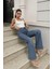 Kadın Yüksek Bel Wide Leg Mavi Jean Pantolon 3
