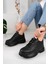 Yüksek Tabanlı Hafif Rahat Bağcıklı Spor Ayakkabı-Siyah 2