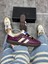 Bağcıklı Unisex Spor Sneaker Ayakkabı-Bordo-Bej 2