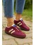 Bağcıklı Unisex Spor Sneaker Ayakkabı-Bordo-Bej 4