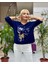 YG5810 Baskılı Italyan Triko Bluz Lacivert 1