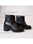 Siyah Deri Fermuar Detaylı Düğme Aksesuarlı Kadın Arkadan Lastikli Bot 2