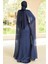 Yakası Taşlı Pelerin Detaylı Yoryo Ipek Tesettür Abiye Elbise K. Indigo 1247 7