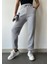 Kadın Gümüş Gri Kışlık Kalın Içi Polarlı Yüksek Bel Paçası Lastikli Basic Jogger Eşofman Altı 1