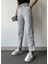Kadın Gümüş Gri Kışlık Kalın Içi Polarlı Yüksek Bel Paçası Lastikli Basic Jogger Eşofman Altı 4